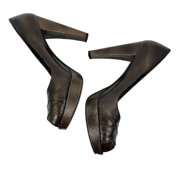 Stuart Weitzman Peep Toe Braided Pumps Metallic Brown Size 8.5M - Picture 6 of 11